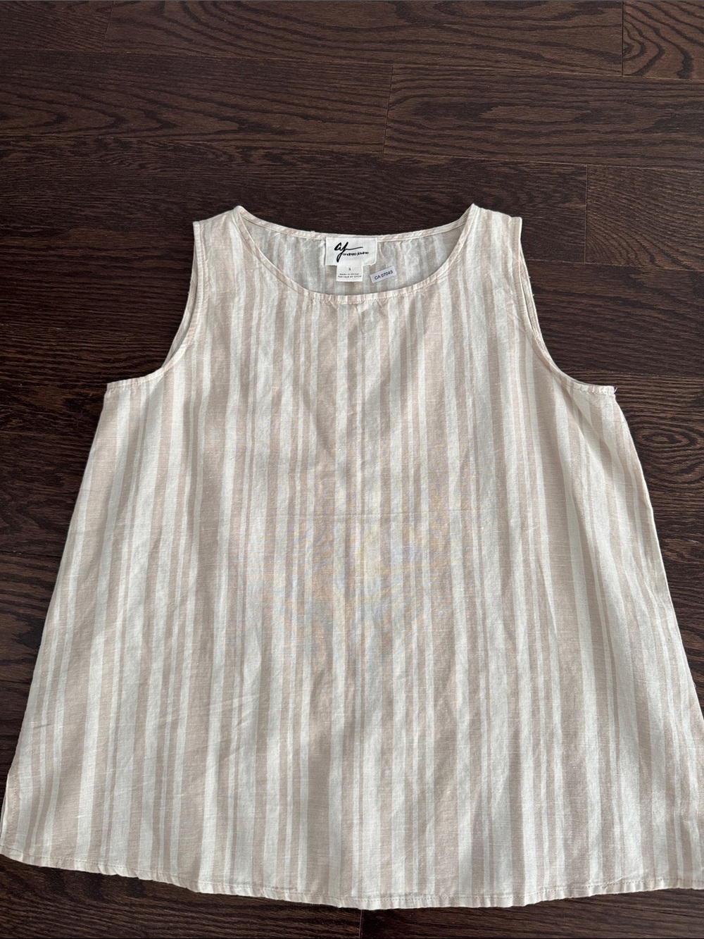 Andrea Jovine Cream linen/cotton  Beige Striped Sleeveless Tank